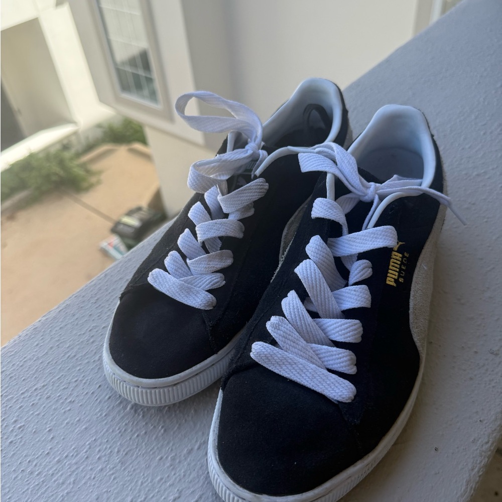 Puma Classic Black Suede Sneakers with White Accents